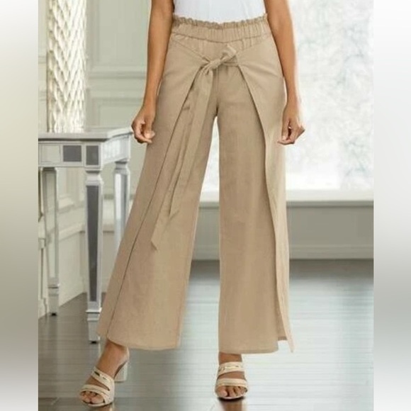 Corpcore Midnight Velvet Linen Blend Wide Leg Wrap Pants Coastal - Picture 2 of 13